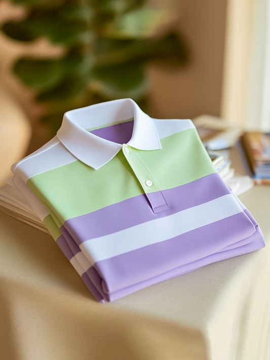 Men's Classic Business Check Logo Button Short Sleeve Polo Shirt