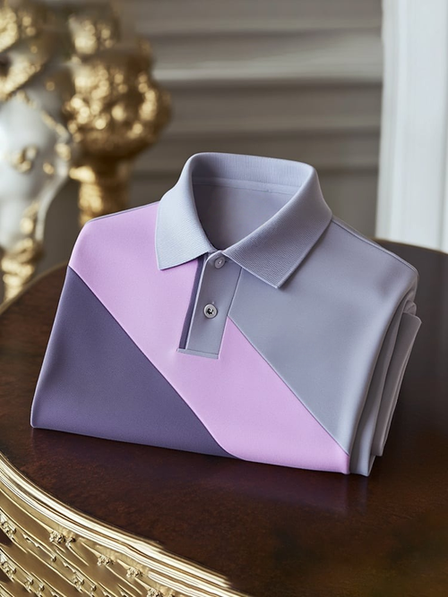 Men's Classic Business Check Logo Button Short Sleeve Polo Shirt