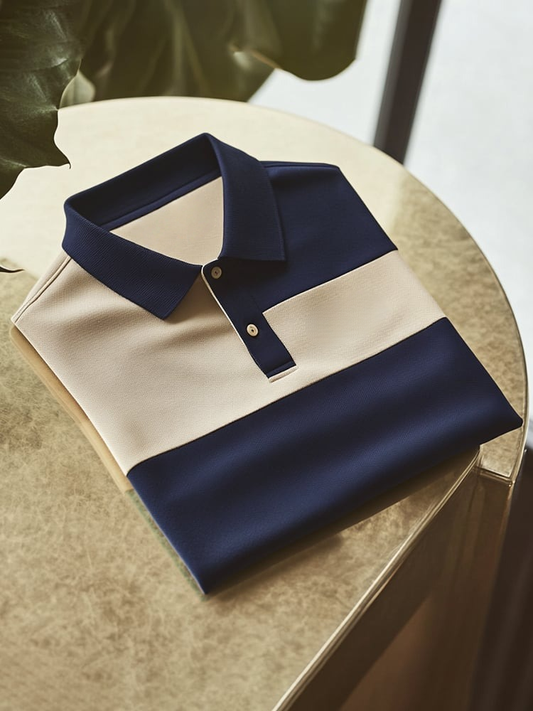 Men's Classic Business Check Logo Button Short Sleeve Polo Shirt