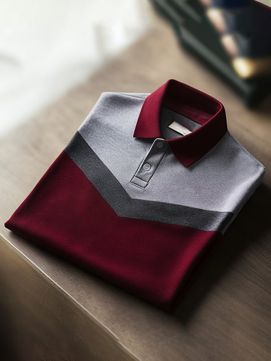 Men's Classic Business Check Logo Button Short Sleeve Polo Shirt