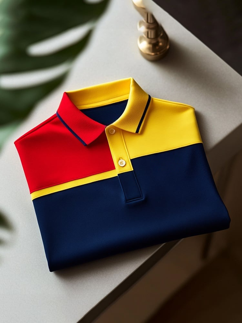 Men's Classic Business Check Logo Button Short Sleeve Polo Shirt
