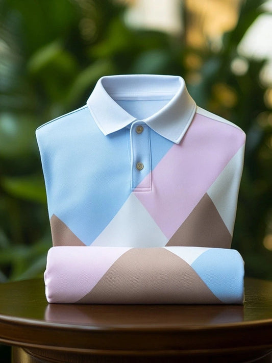 Men's Classic Business Logo Button Short Sleeve Polo Shirt