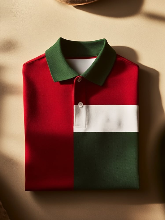Men's Classic Business Check Logo Button Short Sleeve Polo Shirt