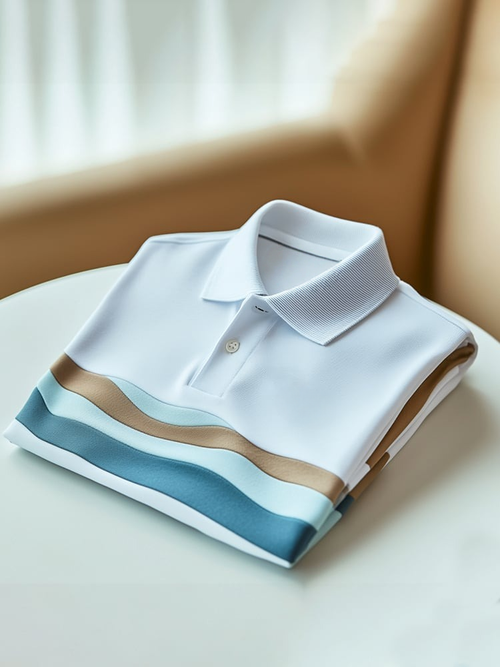 Men's Classic Business Check Logo Button Short Sleeve Polo Shirt