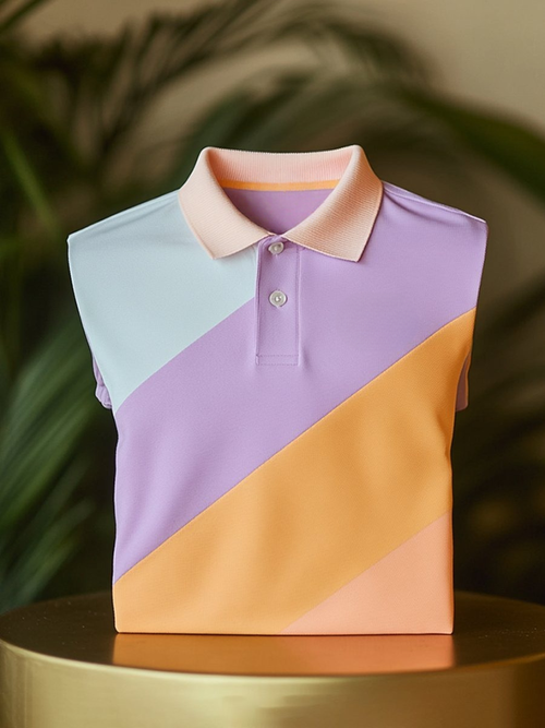 Men's Classic Business Contrast Logo Button Short Sleeve Polo Shirt