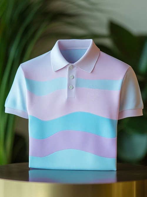 Men's Classic Business Contrast Logo Button Short Sleeve Polo Shirt