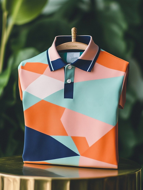 Men's Classic Business Geometric Colorblock Logo Button Short Sleeve Polo Shirt