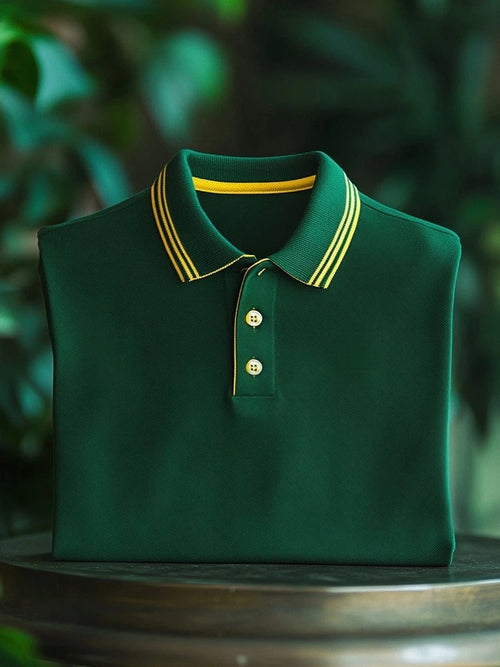 Men's Business Casual Green Button Short Sleeve Polo Shirt