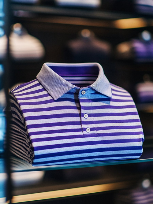 Men's Business Casual Purple Striped Button Short Sleeve Polo Shirt
