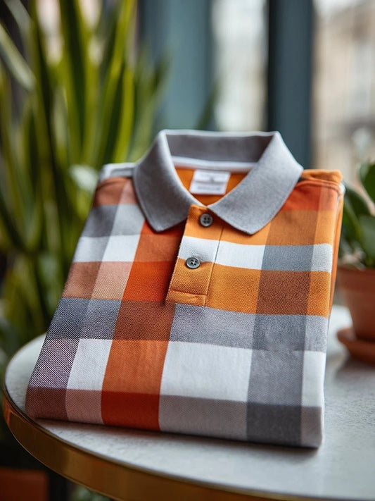 Men's Classic Business Logo Button Short Sleeve Polo Shirt