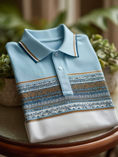 Men's Classic Business Logo Button Short Sleeve Polo Shirt