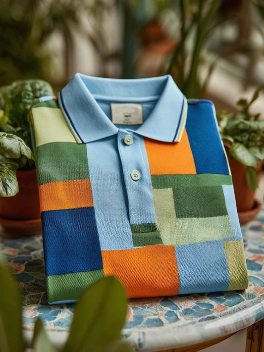 Men's Classic Business Logo Button Short Sleeve Polo Shirt