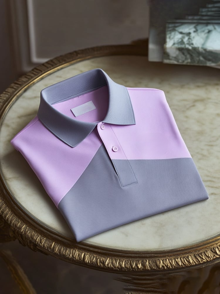 Men's Classic Business Check Logo Button Short Sleeve Polo Shirt