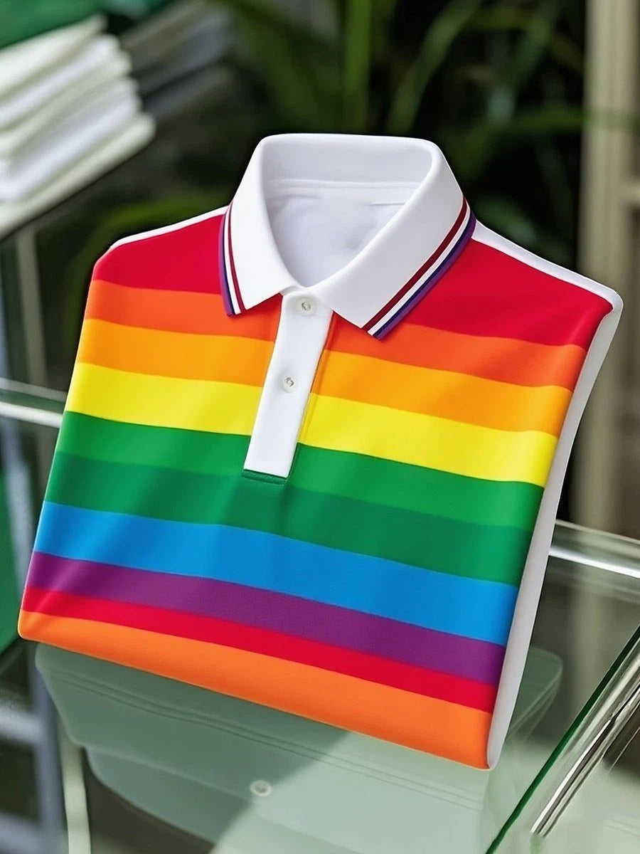 Men's Classic LGBT Logo Button Short Sleeve Polo Shirt