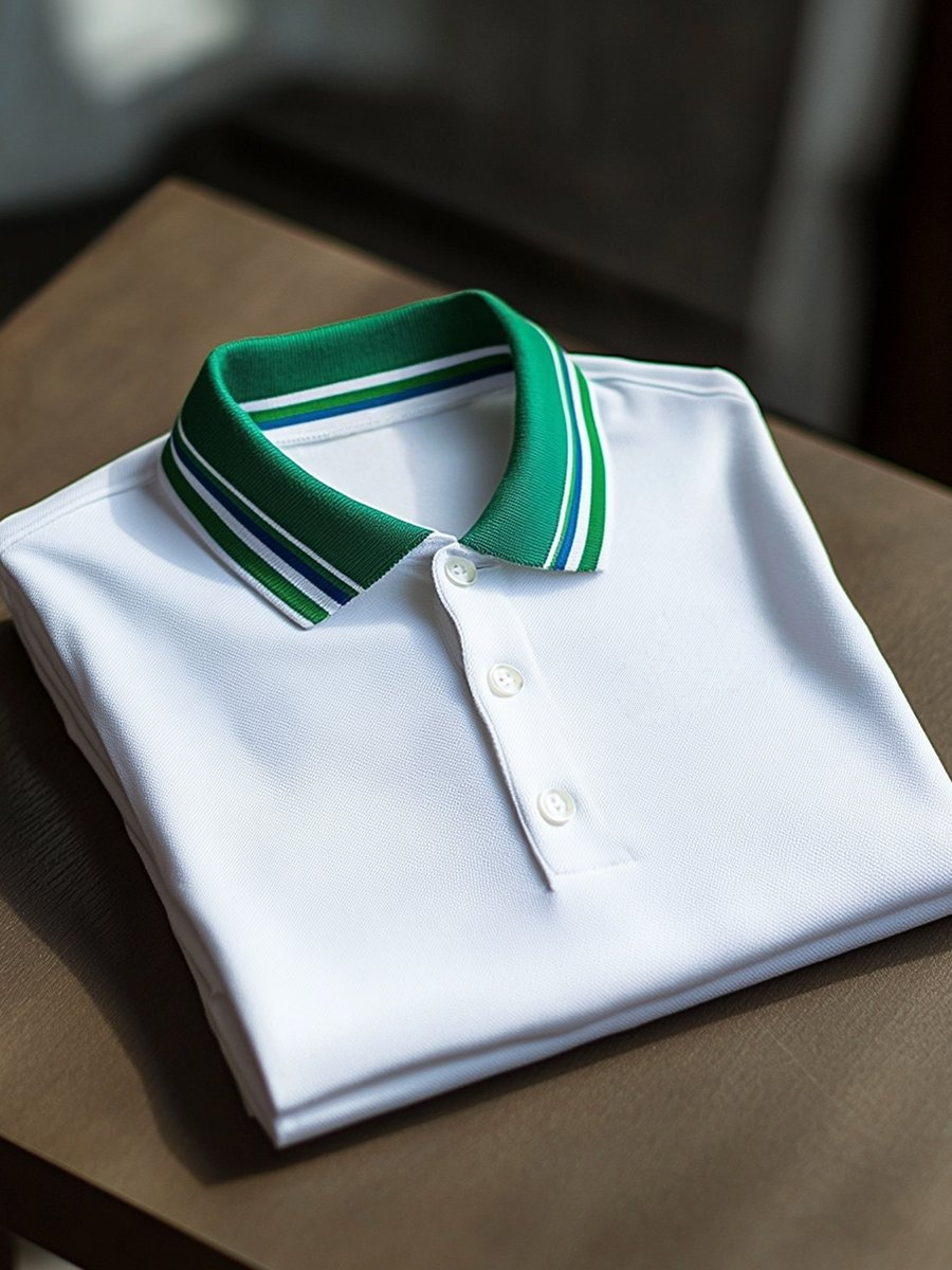 Men's Business Casual White Button Short Sleeve Polo Shirt