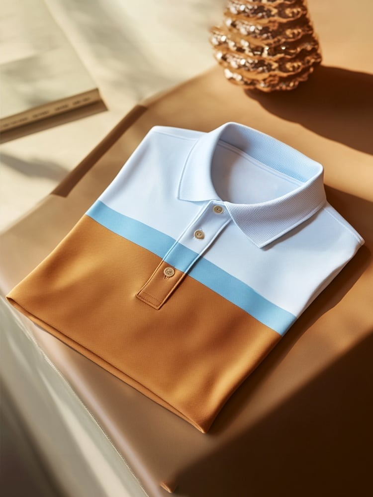 Men's Classic Business Check Logo Button Short Sleeve Polo Shirt
