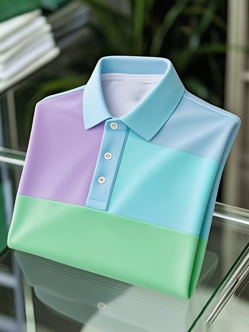 Men's Classic Business Colorblock Logo Button Short Sleeve Polo Shirt