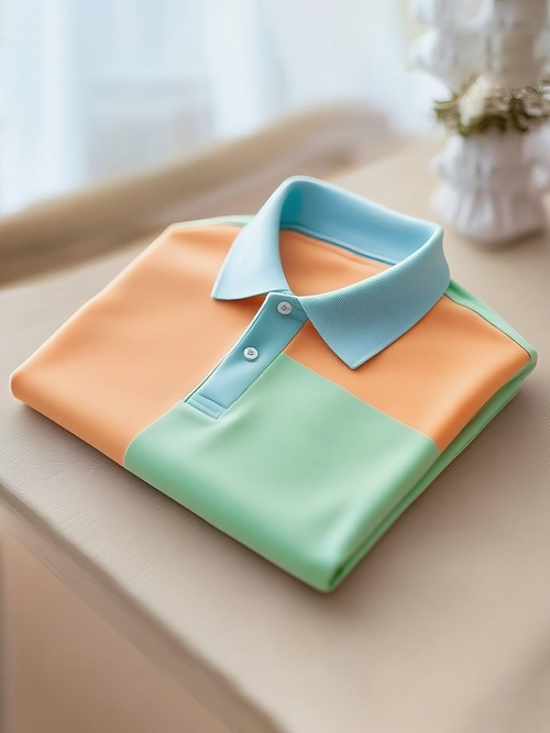 Men's Classic Business Stripe Logo Button Short Sleeve Polo Shirt
