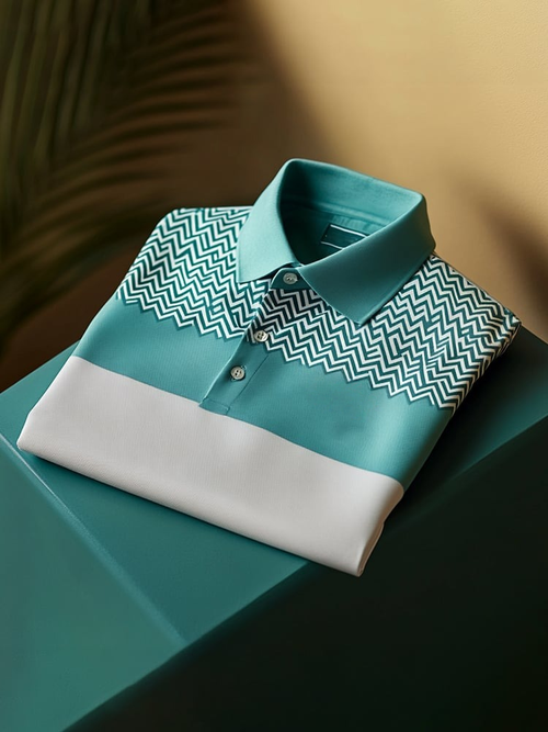 Men's Classic Business Check Logo Button Short Sleeve Polo Shirt