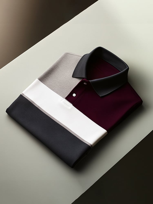 Men's Classic Business Check Logo Button Short Sleeve Polo Shirt