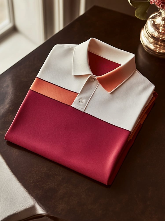 Men's Classic Business Check Logo Button Short Sleeve Polo Shirt