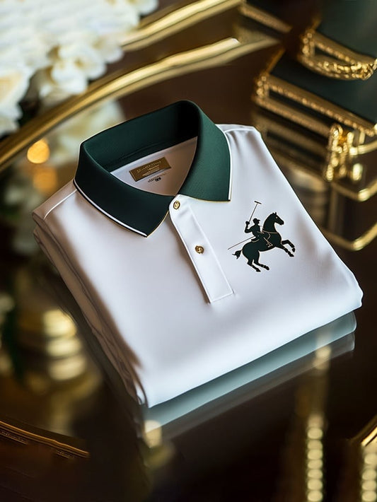 Men's Classic Business Logo Button Short Sleeve Polo Shirt