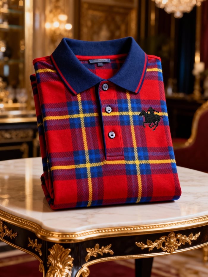 Men's Retro Business Logo Print Long Sleeve Polo Shirt