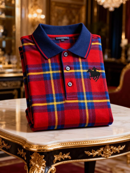 Men's Retro Business Logo Print Long Sleeve Polo Shirt
