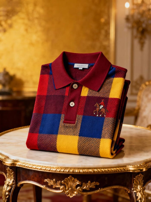 Men's Retro Business Logo Print Long Sleeve Polo Shirt