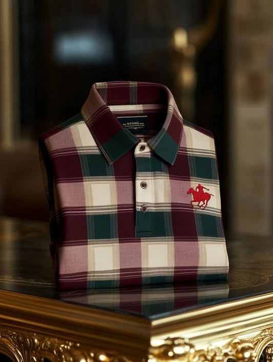 Men's Retro Business Logo Print Long Sleeve Polo Shirt