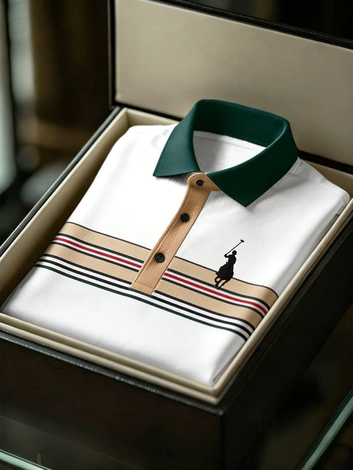 Men's Business Style Print Short Sleeved Polo Shirt