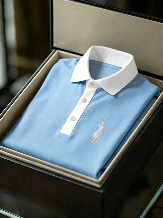 Men's Business Style Print Short Sleeved Polo Shirt