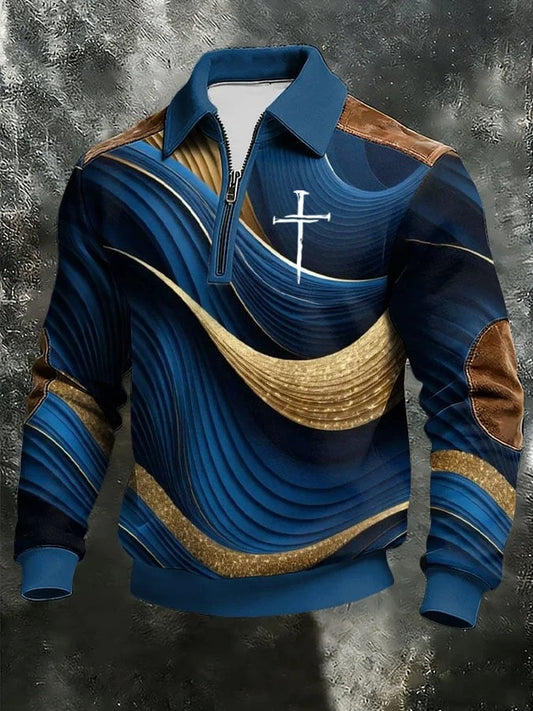 Men's Vintage Faith Design Print Casual Zipper Sweatshirt-Fast Shipping