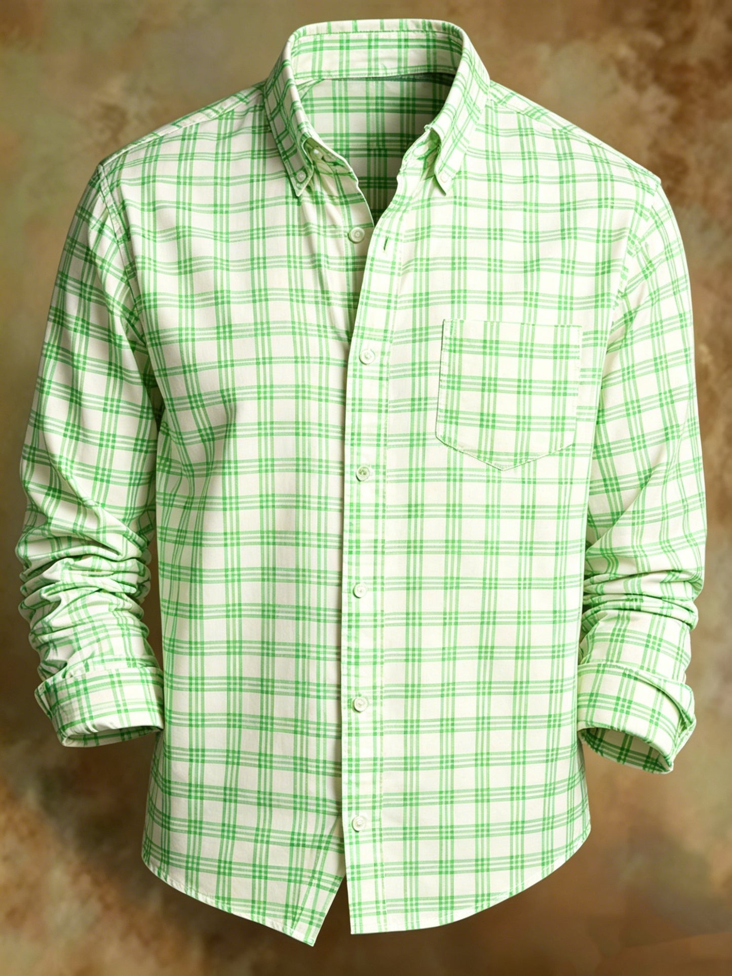Men's Retro Light Green Plaid Print Business Shirt