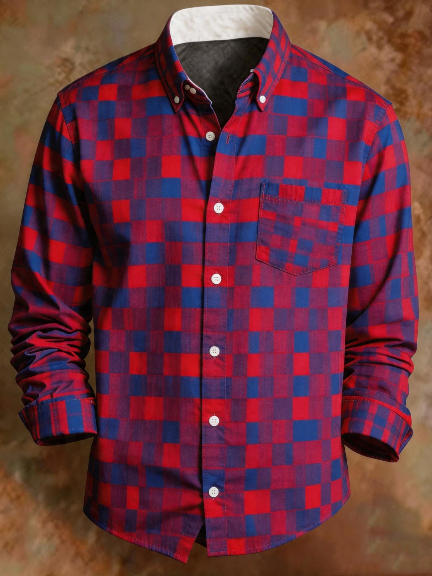 Men's Retro Red Blue Plaid Print Business Shirt