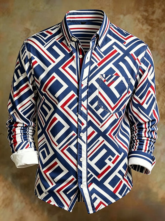 Men's Retro Abstract Art Print Comfortable Business Style Shirt