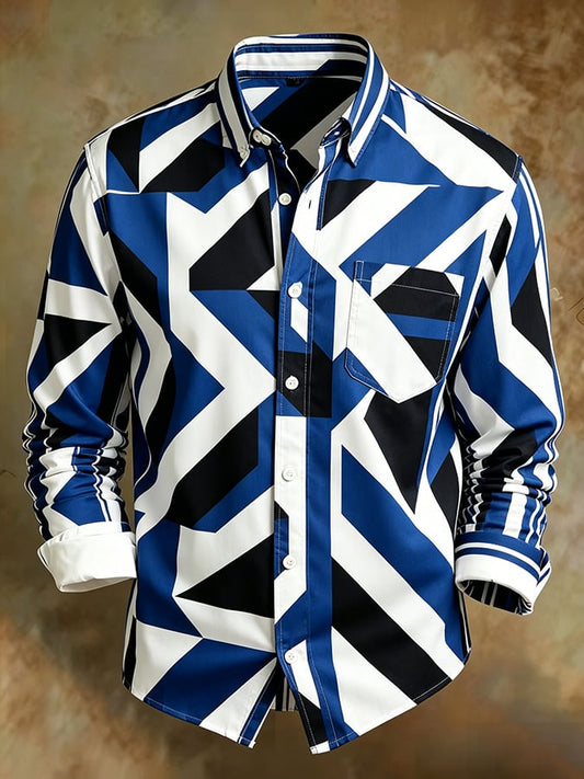 Men's Retro Abstract Art Print Comfortable Business Style Shirt