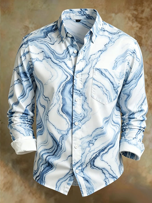 Men's Retro Abstract Art Print Comfortable Business Style Shirt