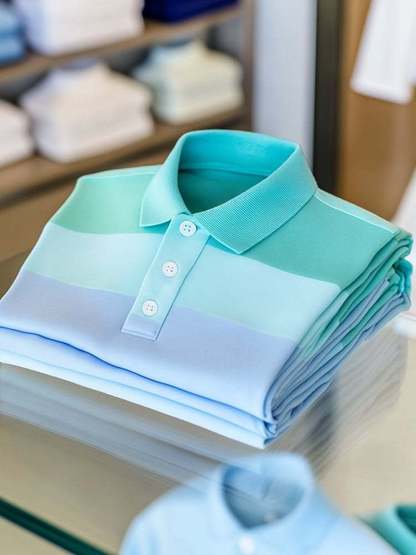 Men's Business Casual Color Block Stripe Button Short Sleeve Polo Shirt