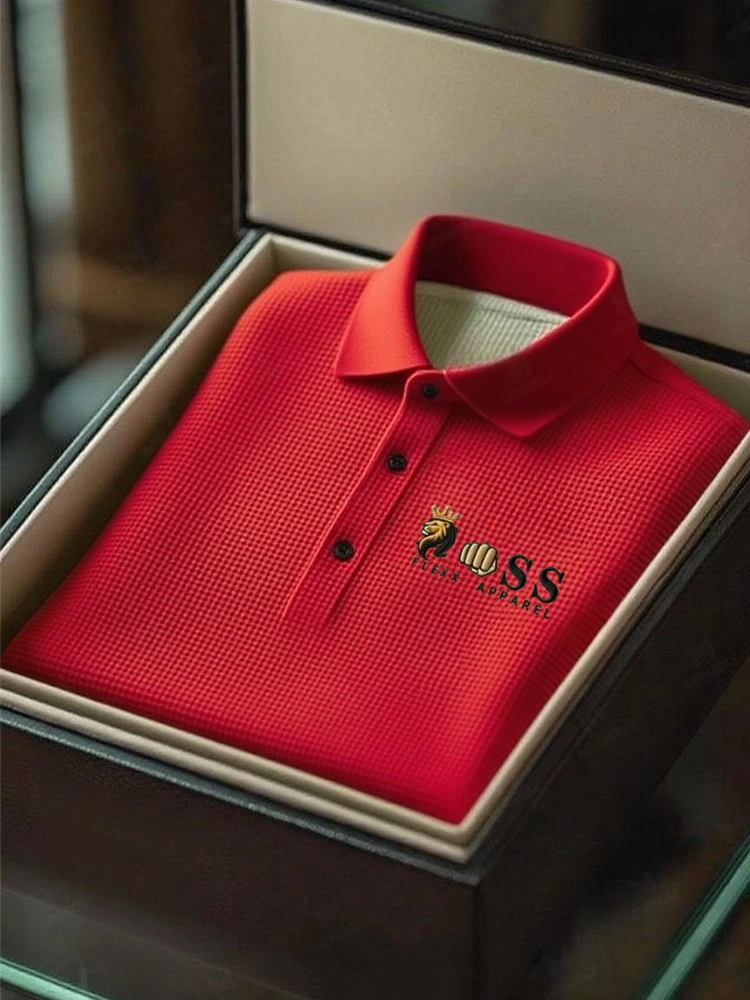 Men's Fashion Business Style Letter Printed Waffle Casual Short Sleeve POLO Shirt