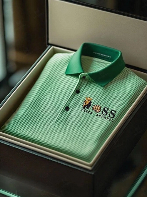 Men's Fashion Business Style Letter Printed Waffle Casual Short Sleeve POLO Shirt