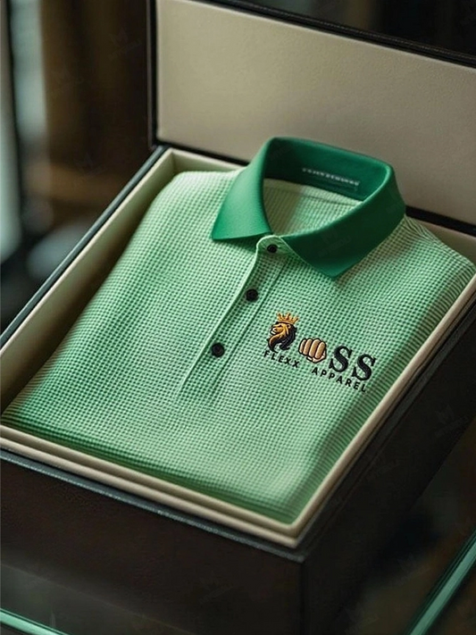 Men's Fashion Business Style Letter Printed Waffle Casual Short Sleeve POLO Shirt
