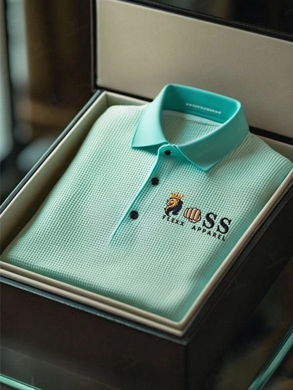 Men's Fashion Business Style Letter Printed Waffle Casual Short Sleeve POLO Shirt