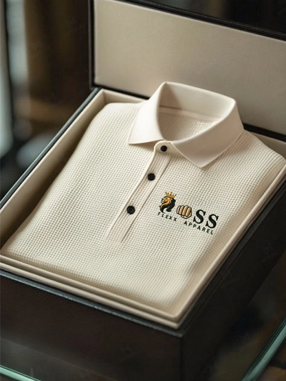 Men's Fashion Business Style Letter Printed Waffle Casual Short Sleeve POLO Shirt
