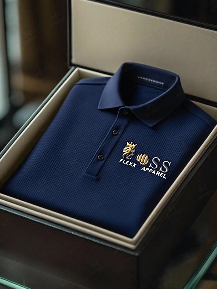 Men's Fashion Business Style Letter Printed Waffle Casual Short Sleeve POLO Shirt