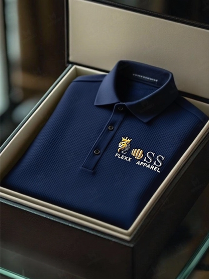 Men's Fashion Business Style Letter Printed Waffle Casual Short Sleeve POLO Shirt