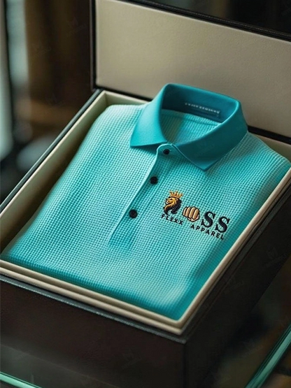 Men's Fashion Business Style Letter Printed Waffle Casual Short Sleeve POLO Shirt