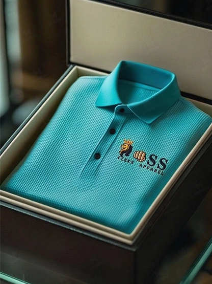 Men's Fashion Business Style Letter Printed Waffle Casual Short Sleeve POLO Shirt
