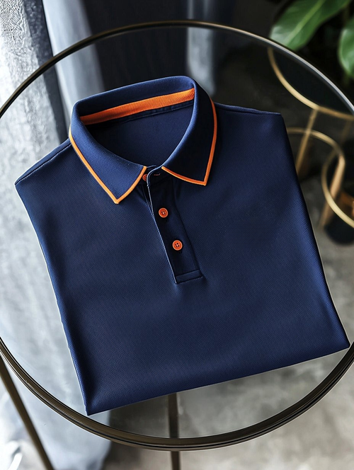 Men's Business Casual Embroidered   Button Short Sleeve Polo Shirt