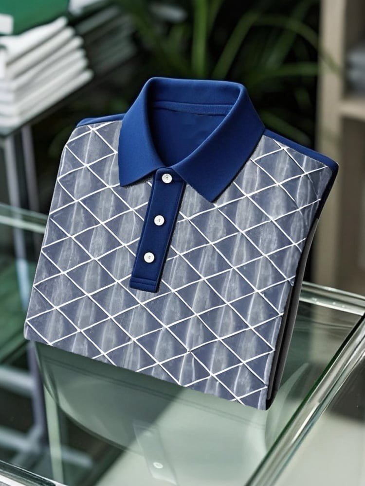 Men's Business Casual Button Short Sleeve Polo Shirt